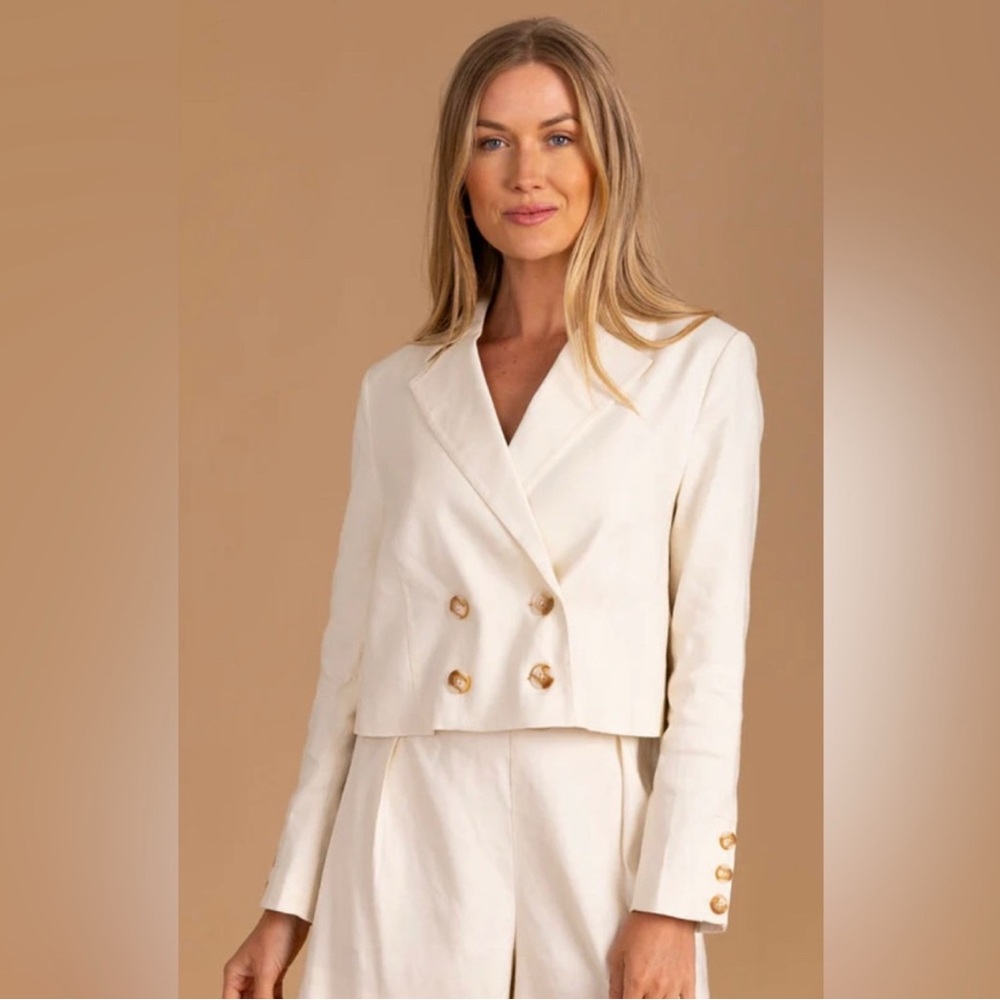 NWOT Large Linen Cream Double-Breasted Blazer Cropped S’Edge
